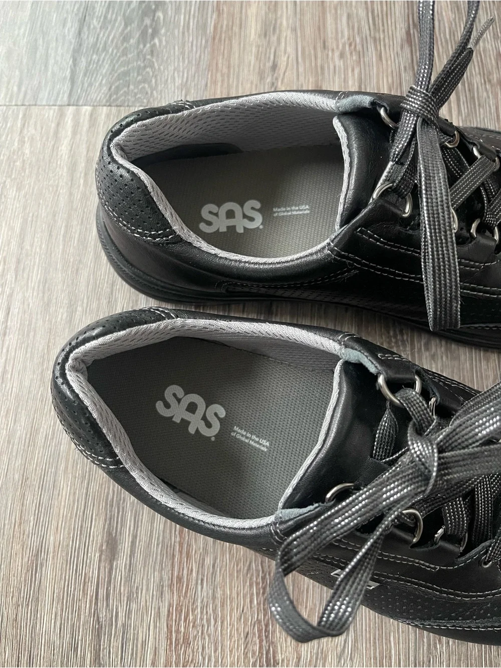 SAS | Sporty Lux Black Leather Tennis Shoe Sneaker Perforated Mesh Comfort